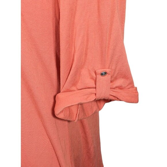 Vintage 80s Womens Tunic Top Large Boho Floral Embroidered Orange Roll Tab - Picture 6 of 8